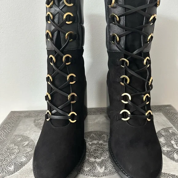 BNWT Stuart Weitzman Watson Tall Block-Heel Combat Boots - Picture 2 of 9